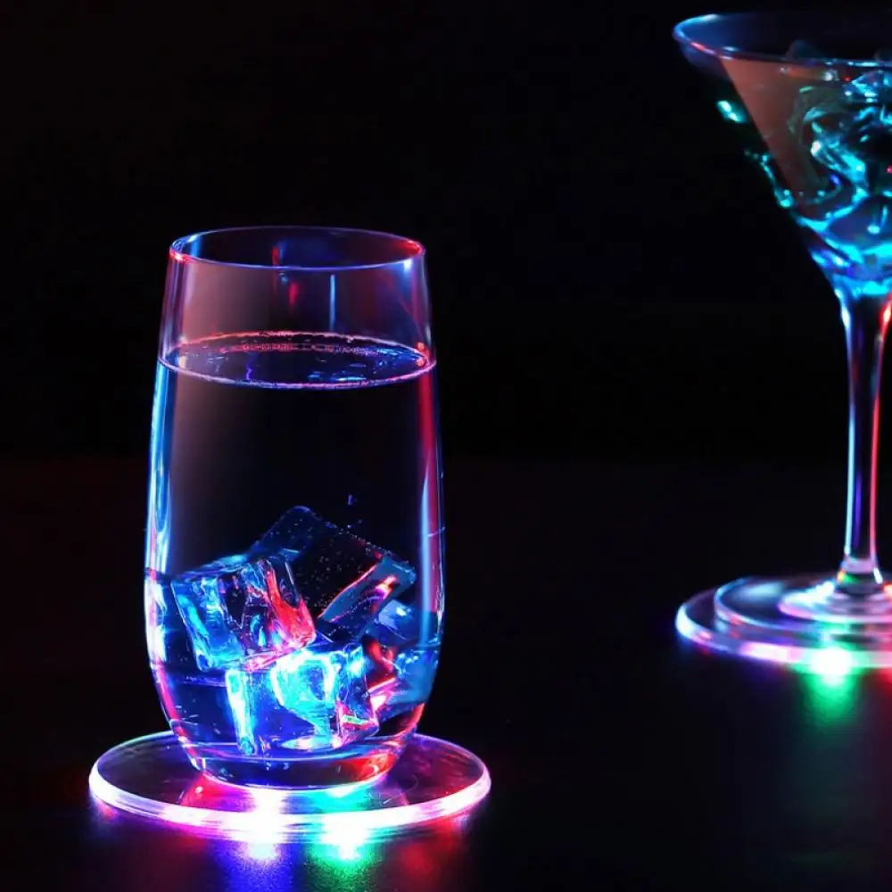 עגול תאורת בסיס מנורת כוס מחצלת אור עד קריסטל 3 צבע פלאש בסיס אקריליק בר מועדון Coaster משקה