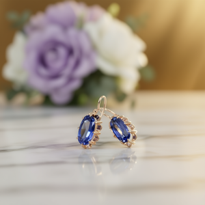 Orecchini Pendenti E2036 Blu Zaffiro in Oro Massiccio 18K con Montatura a Griffe, Forma a Goccia, Stile Classico, Gioielli da Donna - Product Image 2