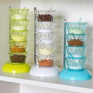 Produit phare : Organisateur d'épices rotatif à 5 niveaux, pot à épices en plastique avec cuillère, boîte de rangement pour condiments peu encombrante pour la cuisine - Product Image 5