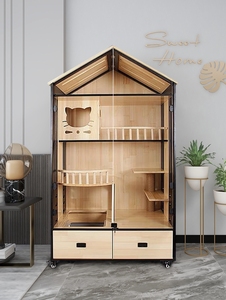 Casa de Lujo Panorámica para Mascotas Grandes, Estilo Japonés, Gabinete para Gatos, Jaula de Madera Sólida para Gatos - Product Image 3