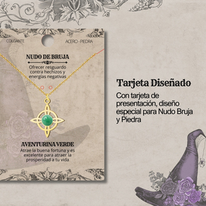Ciondolo con nodo da strega in acciaio oro 18K con avventurina verde fortunato e collana con amuleto religioso di protezione - Product Image 5