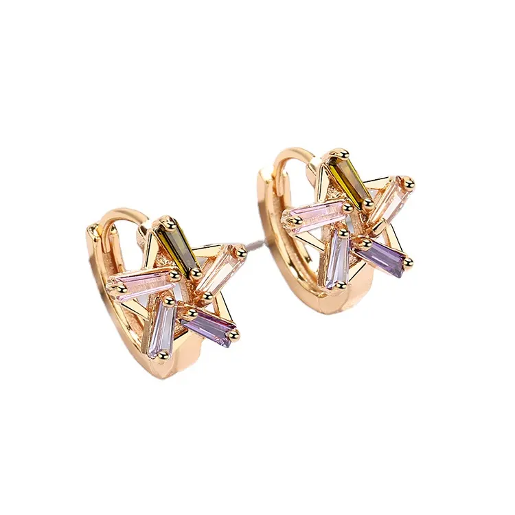 Wholesale 2015 Newest Fashion 18K gold plated zircon brass stylish girlish tops earrings jewelry