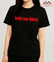 T-shirt court régulier imprimé (imprimé graphique) col rond (col rond) décontracté/streetwear/vêtements de plage vietnamien noir