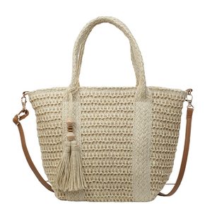 <span class=keywords><strong>Borsa</strong></span> da Spiaggia in Paglia Polinesiana con Manici in Stile Cesto Francese, Chiusura Aperta, Naturale, Nero <span class=keywords><strong>Mare</strong></span>, in Pelle, Portatile, Foderata in Poliestere - Product Image 4