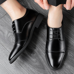 Zapatos Oxford de Cuero Genuino para Hombre, con Punta Puntiaguda, con Cordones, para Bodas de Otoño, que Aumentan la Altura, Cómodos para Vestir Formalmente - Product Image 1