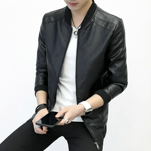 Chaqueta de Motociclista para Hombre con Hombros Acolchados y Acabado Negro, Cuello Alto, Estilo Elegante y Moderno, Diseño Cleanfit, Otoño, Exterior de PU - Product Image 1