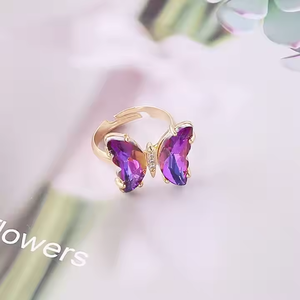 Anello a farfalla con apertura regolabile da <span class=keywords><strong>donna</strong></span> con personalità femminile alla moda per ragazze anelli <span class=keywords><strong>di</strong></span> vetro con farfalle colorate - Product Image 3