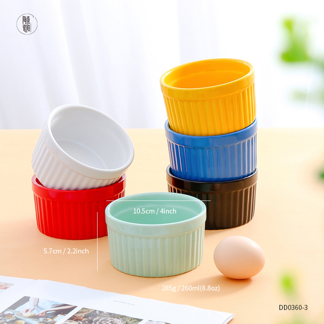 Assorted Ceramic Bakeware Souffle Dishes Creme Brulee Dish Baking Cup 8oz Porcelain Ramekin