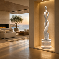 Sculpture abstraite torsadée en fibre de verre avec base éclairée, statue moderne pour l'intérieur, décoration de salon