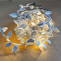 Nouvelle guirlande lumineuse LED en plastique avec feuilles dorées, décoration de la Saint-Valentin, feuilles vertes, bandes de feuilles argentées, lumineuses, rechargeables, IP65, pour intérieur