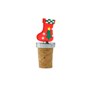 Christmas Stocking Bottle Stopper Red With Tree Design Cork Seal Wine Accessory - Product Image 1
