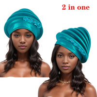 Ecowalson Afrcian Lady Head Wraps Boinas femeninas Turbante Nigeria Tocado Banquete DE BODA Gele Diamantes de lujo Turbante de boina en espiral