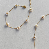 Ensemble de bijoux pour femmes, collier, bracelet, chaîne de corps, chaîne de ventre, en acier inoxydable plaqué or 18 carats, perles de fleurs délicates