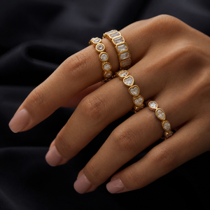 Minimalist 18K Gold Plated Stainless Steel Round Rectangle Heart TearDrop CZ Cubit Zircon <b>Stack</b> <b>Rings</b> - Product Image 2