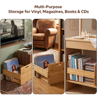 Support de disques vinyles en bambou naturel avec poignée portable, présentoir de magazines, étagère de rangement de bureau, présentoir de vinyles pour bureau - Vente en gros