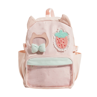 Nouveau Sac à Dos Transparent en PVC Grande Capacité avec Oreilles de Chat et Motif Fraise, Idéal pour l'École et les Étudiants - Collection Été 2026
