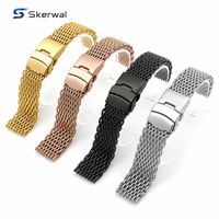 Bracelet de montre en maille de requin robuste 18 20 22 24 mm, bracelet en acier inoxydable épaissi pour les sports de plongée avec fermoir pliant à double verrouillage