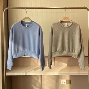 Wholesale AL0 Custom Round Neck Short <strong>Hoddies</strong> Women's Sweatshirt White T-shirt Basic Two-piece Pullover Set Oversized Hoodie - Product Image 3
