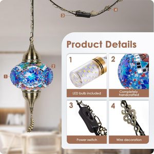 SIMIG squisito stile <span class=keywords><strong>Tiffany</strong></span> Blue1 marocchino luce pendente a sospensione 15 piedi cavo soffitto centrale a mosaico per soggiorno camera da letto - Product Image 5