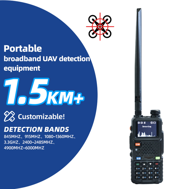 Broadband 300~6200MHz Handheld Drone Detector | 1.5km UAV Scan | Fast Response Alert System