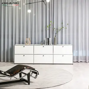 Nordic Modern 4 Doors Design Combinate Metal Stainless Steel Storage Modular Wine Recycled Pine Cabinet For Living Room Bedroom