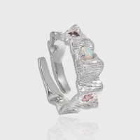 Vintage S925 Silber Opal Offener Ring 925 Sterling Silber Strukturierter Farbiger Zirkon Breiter Bandring