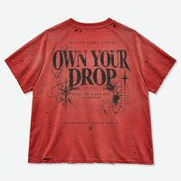 T-shirt graphique vintage personnalisé délavé à l'acide pour homme, coupe oversize, manches raglan, ourlet brut, imprimé déchiré et craquelé, style streetwear