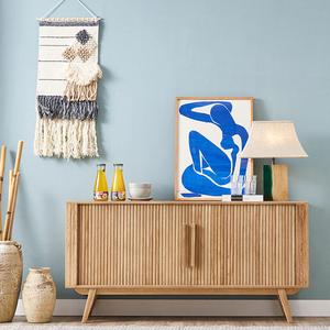 PurelyFeel Nordic Living room storage cabinet glass sliding door tea cabinet rattan storage cabinet