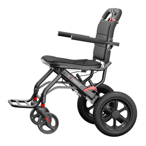Silla de Ruedas Plegable Portátil con Ruedas Traseras Sólidas de 12 Pulgadas, Marco de Acero al Carbono Negro, Cojines Ergonómicos con Asa, Apta para Avión - Product Image 2