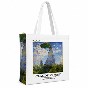 Wholesale Custom Logo <b>Printed</b> Reusable Fashionable Foldable Plain Blank White Zipper for Storage Shopping Cotton Canvas Tote Bag - Product Image 1