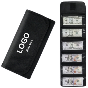 Money Organizer for Cash Bag with 6 Zip Pocket Waterproof Black Cash Envelope <strong>Wallet</strong> for Saving Bills Coins Budgeting <strong>Receipts</strong> - Product Image 1