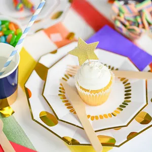 ชุดจานชามกระดาษแบบใช้แล้วทิ้ง DAMAI สีทองลายรุ้ง สำหรับงานวันเกิด จานราคาประหยัด จำนวนมาก - Product Image 2