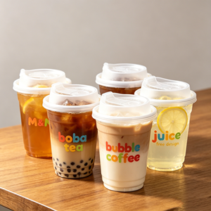 แก้วพลาสติก PET แบบใช้แล้วทิ้ง ขนาด 98 มม. 20 ออนซ์ 600 มล. สำหรับน้ำผลไม้ ชานมไข่มุก ชาเขียวมัทฉะ ขนาด 20 ออนซ์ 16 ออนซ์ 500 มล. 400 มล.  พร้อมบริการสกรีนโลโก้ - Product Image 1