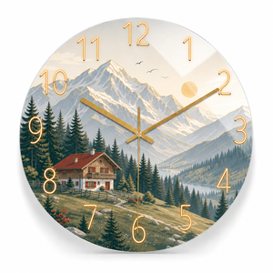 Orologio da Parete in Vetro <span class=keywords><strong>di</strong></span> Lusso Personalizzato con Stampa Artistica <span class=keywords><strong>di</strong></span> Paesaggi Naturali per Chalet e Arredamento d'Interni Ispirato alla Natura - Product Image 3