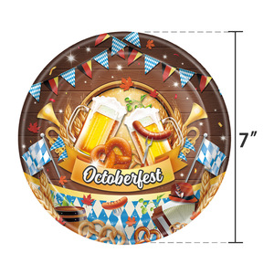 Ensemble de vaisselle pour fête d'Oktoberfest, assiettes en papier, nappes, 40-60 pièces, impression numérique, rondes, de haute qualité, accessoires pour la décoration des lieux - Product Image 2