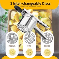 Verdikte roestvrijstalen handmatige aardappelstamper met siliconen handvat, food grade, voor babyvoeding, groenten, fruit en puree.