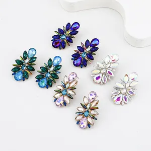 Bohemia Jewelry Women Colorful Diamond Glass Floral Drop Earrings Alloy Sapphire Crystal Stud Earrings For Party