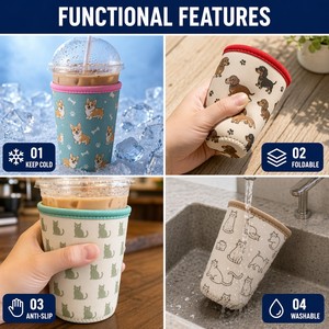 Manchon isotherme réutilisable en néoprène personnalisé pour tasses à café glacé, idéal pour boissons froides – Vente en gros - Product Image 3