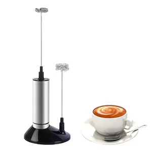 cà phê cây đũa thần mixer Suppliers-Máy Tạo Bọt Sữa Bằng Thép Không Gỉ Cầm Tay Chạy Bằng Pin Chạy Bằng Điện Máy Tạo Bọt Với Hai Cây Đánh Trứng Và Đế