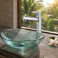 Robinet de salle de bain contemporain haut carré à poser sur le plan, eau chaude et froide, monotrou, finition chrome poli, mitigeur pour lavabo haut