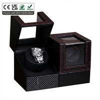 Boîte à remontoir de montre simple en cuir PU et fibre de carbone de luxe avec 3 modes de rotation, moteur silencieux, étui pour montre mécanique, surpiqûres rouges