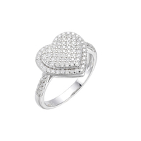 Bague en forme de cœur sertie de pierres, plaquée rhodium, tendance, bague en forme de cœur pour femmes, haute qualité, zircone cubique 5A, forme de cœur, bague en zircone cubique, unisexe