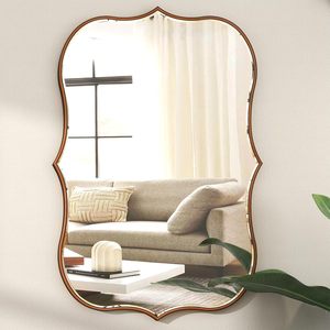 <span class=keywords><strong>Grand</strong></span> <span class=keywords><strong>miroir</strong></span> mural vintage à bordures ondulées, cadre en <span class=keywords><strong>bois</strong></span> bronze, <span class=keywords><strong>miroir</strong></span> décoratif antique pour salon, couloir, chambre, décoration intérieure - Product Image 1