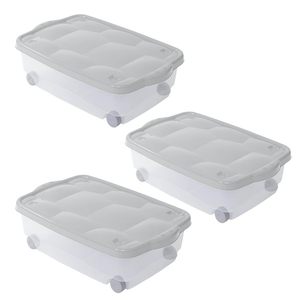 Contenitore Multiuso 60x40x18,5 Cm 24 Litri con Ruote, Scatola Trasparente Salvaspazio per Lavanderia - Product Image 1