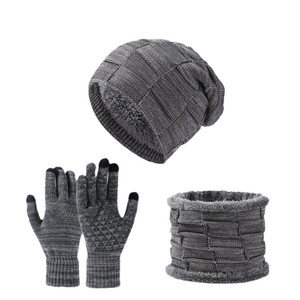 Conjunto de tres piezas transfronterizo de otoño e <span class=keywords><strong>invierno</strong></span> europeo americano para <span class=keywords><strong>Amazon</strong></span>, gorro de punto para <span class=keywords><strong>hombre</strong></span> y mujer, Gorro acolchado de terciopelo, bufanda - Product Image 1