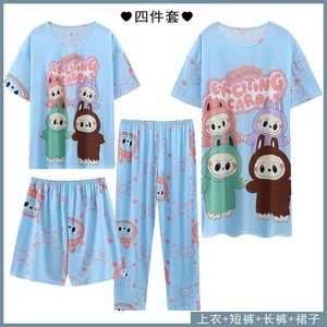 Set da 4 Pezzi <span class=keywords><strong>Pigiama</strong></span> Donna con Maniche Corte, Pantaloni Lunghi, Pantaloncini e Gonna, Design Cartone Animato <span class=keywords><strong>Mickey</strong></span>, Casual, Taglie Grandi, Abbigliamento da Casa - Product Image 4