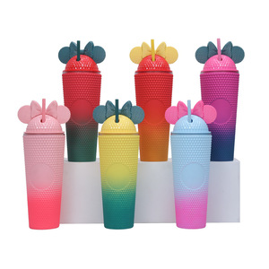 STARLII, vaso <span class=keywords><strong>de</strong></span> plástico con tachuelas coloridas <span class=keywords><strong>de</strong></span> <span class=keywords><strong>Minnie</strong></span> Rosa Diamante <span class=keywords><strong>de</strong></span> 24oz con logotipo personalizado, <span class=keywords><strong>taza</strong></span> <span class=keywords><strong>de</strong></span> café frío con tapa y pajita Diy - Product Image 5