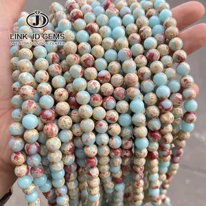 JD vente en gros, perles synthétiques en peau de serpent bleue de 4, 6, 8, 10, 12mm, jaspe impérial, perles d'espacement en vrac pour la fabrication de bijoux