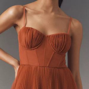 เดรสเชิ้ตผ้าบางลายทางแบบใหม่สำหรับผู้หญิง เดรสทรงพลีทแบบผูกคอโชว์หลังเซ็กซี่สำหรับงานกลางคืน - Product Image 2