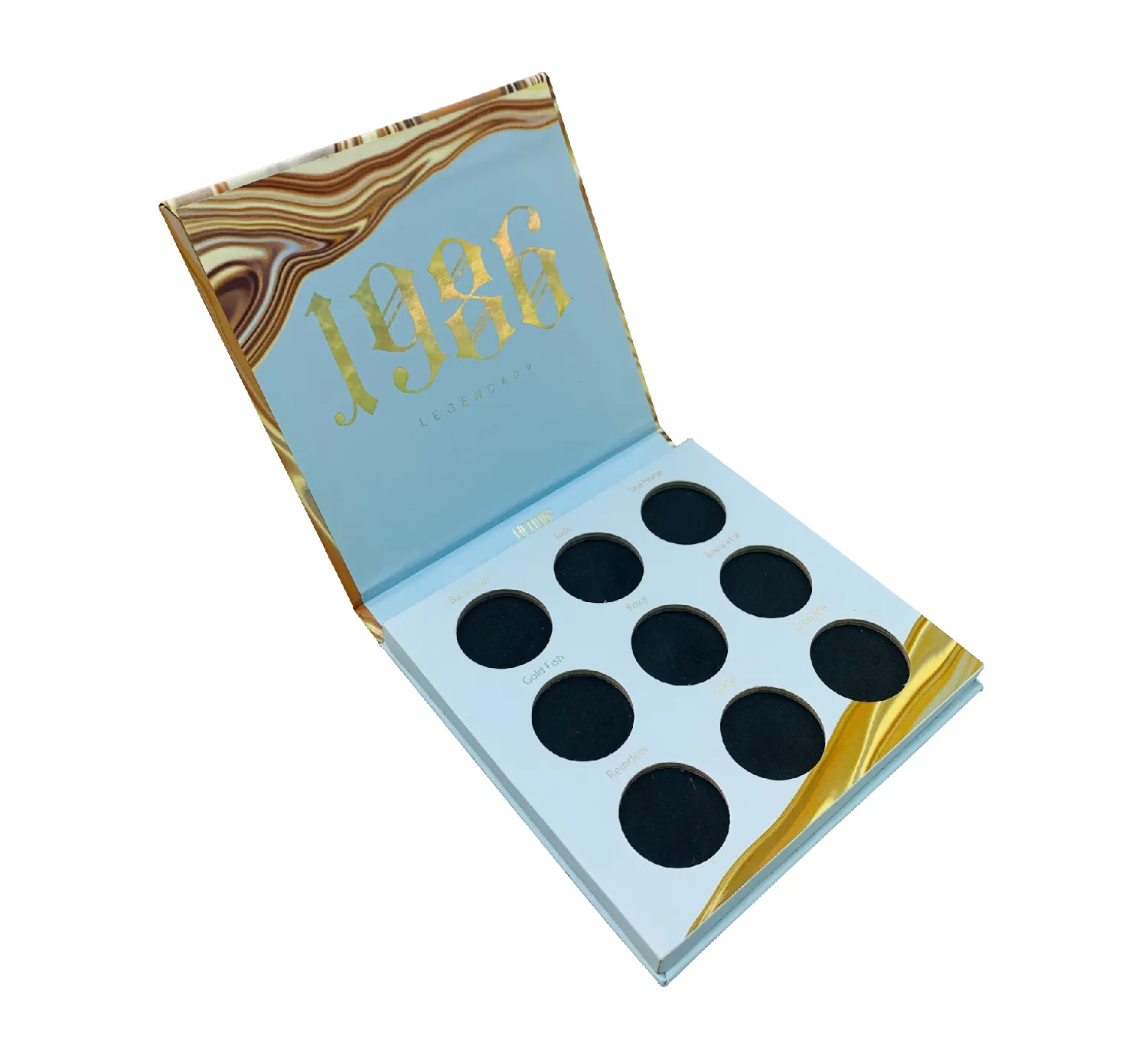 Paleta de sombras de ojos de maquillaje, caja de cartón con cierre magnético, diseño de mármol personalizado